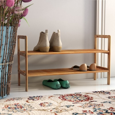 Stackable μονάδα 2 επίπλων ραφιών παπουτσιών μπαμπού εισόδων σειρά στο φυσικό χρώμα