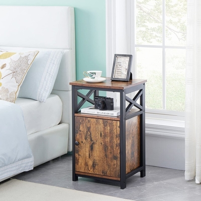 Βιομηχανικό MDF καφετί ξύλινο Nightstand γραφείου πλευρών πλαισίων μετάλλων
