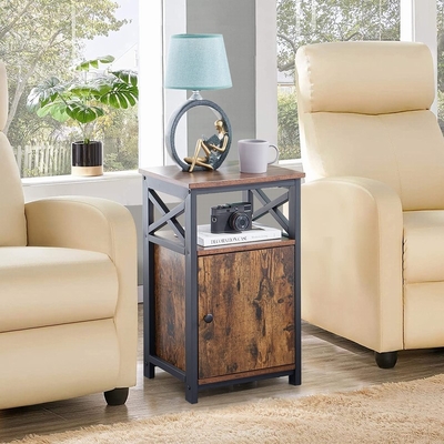 Βιομηχανικό MDF καφετί ξύλινο Nightstand γραφείου πλευρών πλαισίων μετάλλων