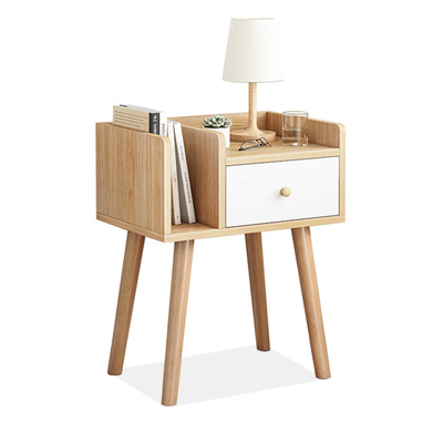 Σκανδιναβικό MDF επιτραπέζιο κοντραπλακέ Nightstand πλευρών ξυλείας με το συρτάρι