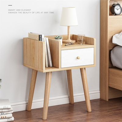 Σκανδιναβικό MDF επιτραπέζιο κοντραπλακέ Nightstand πλευρών ξυλείας με το συρτάρι
